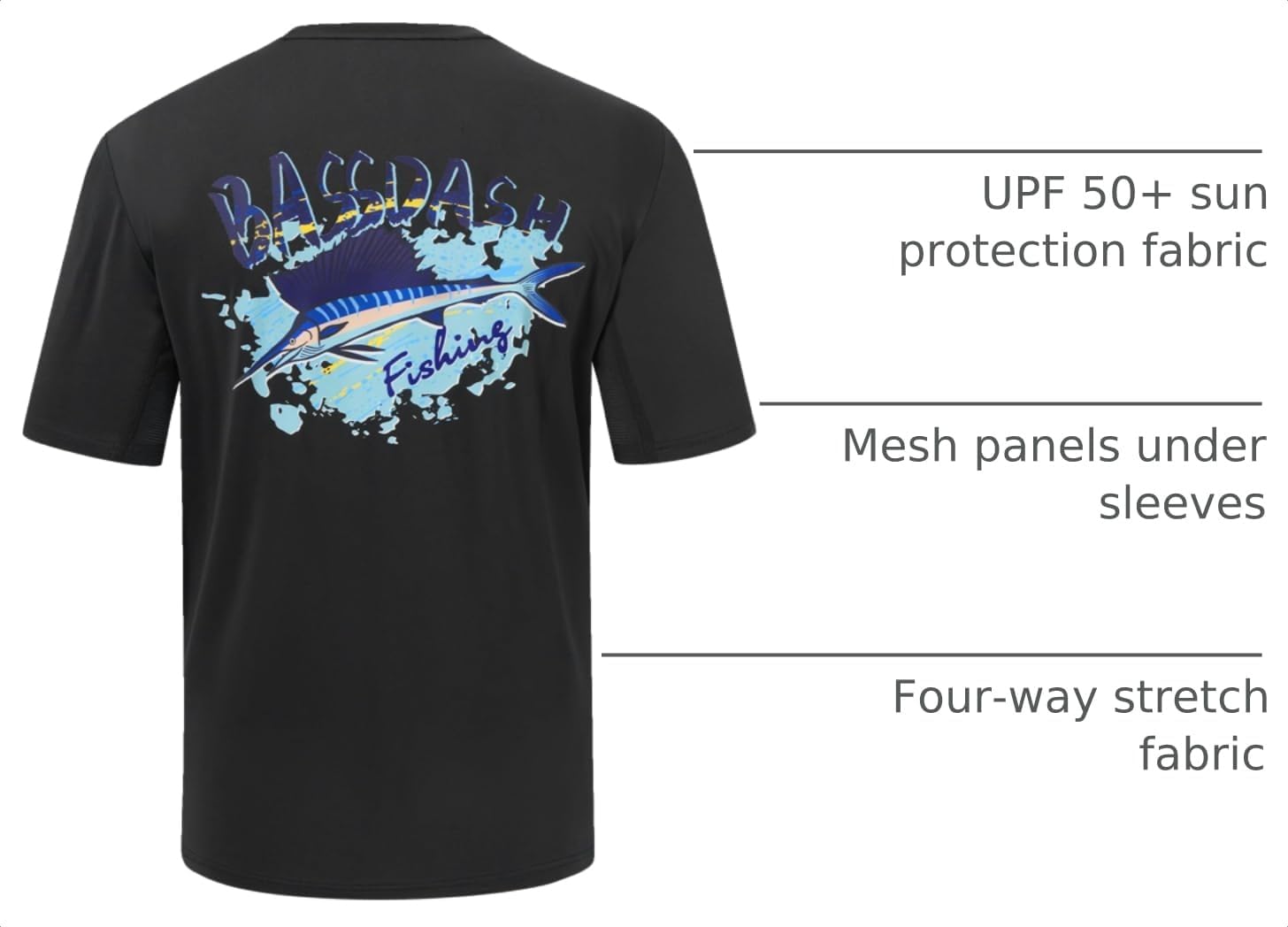 BASSDASH Men’s Graphic T-Shirts Short Sleeve Fishing Shirt UPF 50+ Moisture Wicking UV Sun Protection FS36M image 3