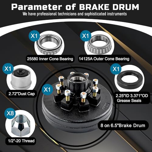 TPZZ Trailer Hub Drum Kits 8 on 6.5\" B.C. with 12\" x 2\" Electric Brakes for 7000 lbs Axle,2 Sets