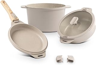 Jogo de Panelas Loft Empilhável Brinox 7 Peças Ceramic Life - Com Indução - Areia e Verde (Areia)