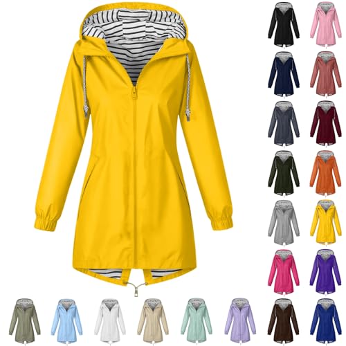 ZWDC Damen Regenjacke Kapuzenjacke Frauen Leichte Jacke mit Kapuze Taschen Outdoorjacke Windbreaker Übergangsmantel Funktionsjacke für Alltag Reisen Wandern Trekking