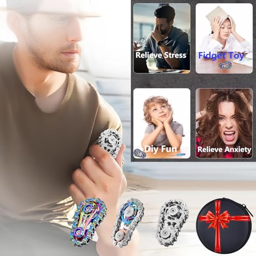 Image of Fidget Spinners Toys for Adults & Teens - Metal Fidget Toy Bike Chain Fidget Sprocket Chain Fidgets Toy for Relief Anxiety ADHD Autism Cool Gadgets Desk Offices Gift Sensory Adult Fidget Toys（Silver）