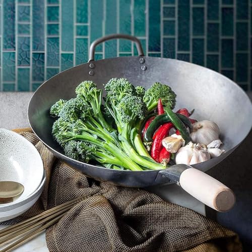 Wok de hierro fundido con mango de madera 36 cm miniatura 2