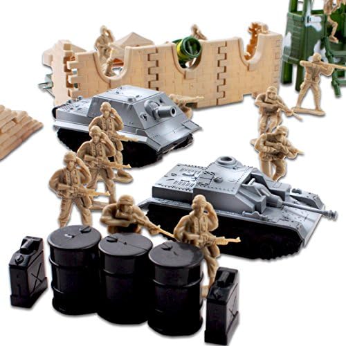 deAO 100 Piece Military Play Set with Toy Soldiers; Military Figures; Tanks; Planes; Flags; Carry Case and Battlefield Accessories