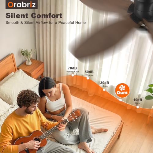 Orabriz 35 Inch Small Ceiling Fan with Modern Dimmable LED Lights and Remote, 6 Speeds Low Profile DC Reversible Flush Mount 5 Blades Fan Light for Bedroom Living Room Indoor/Outdoor, Walnut — view 6