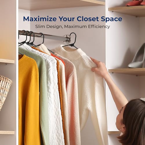 SereneLife Plastic Hangers 100 Pack - Space Saving Clothes Hanger - Durable & Strong Closet Organizers and Storage with Built-in Strap Hooks - Essential for Shirts, Pants, Skirts & Coats (Black) by SereneLife - Used condition - Image 5