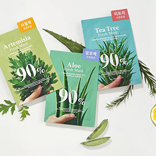 Bring Green Tea Tree 90% Fresh Sheet Masks (10 Count) | Daily Korean Skincare Facial Mask Sheet For Calming, Moisturizing, Refreshing, Sensitive & Irritated Skin With Natural Ingredients, Korean Skin Care, Hydrating Face Mask For All Skin Types, Mask For Daily Use #TOP2