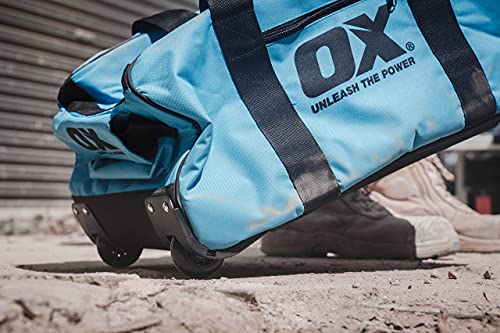 Ox Tools Pro Series 24-Inch Wide Mouth Tuff Tool Bag With Built-In Wheels | Shoulder Strap & Heavy-Duty Zipper #TOP6
