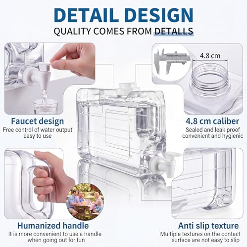 Image of Funnymoom 6 Pcs Drink Water Dispenser for Fridge 1.1 Gallon Beverage Dispenser with Spigot Plastic Reusable Refrigerator Water Dispensers Waters Jug Container for Party Outdoors Camping Hiking Home