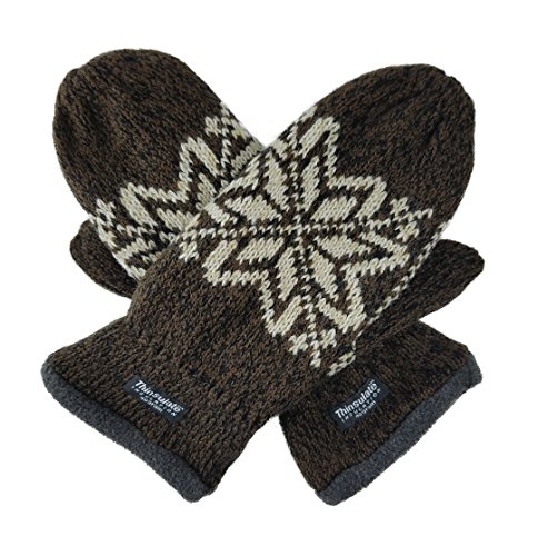 Bruceriver Mens Snowflake Knit Mittens With Warm Thinsulate Fleece Lining Size S/M (Brown) #TOP15