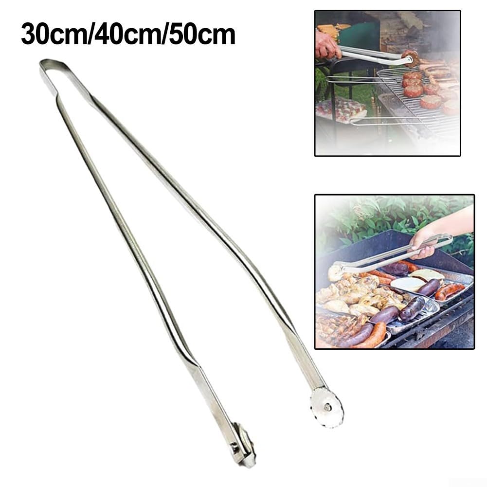 Pinze da cucina per barbecue e salsicce, con manico lungo 30/40/50 cm, con ruota girevole, pinze multiuso per barbecue, pinze leggere per grigliare carne, pancetta, bistecca e verdure