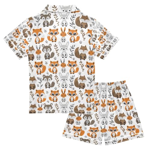 senya Animal Fox Satin Summer Pajama Sets Silk Short Sleeve Button Down Sleepwear2