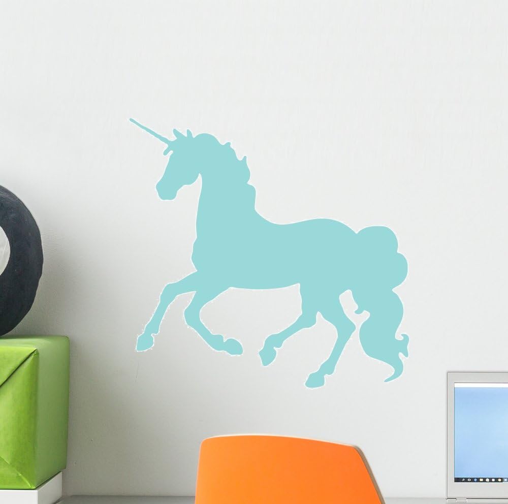 Wallmonkeys Blue Cantering Unicorn Silhouette Wall Decal Peel and Stick Graphic (12 in W x 11 in H) WM196086