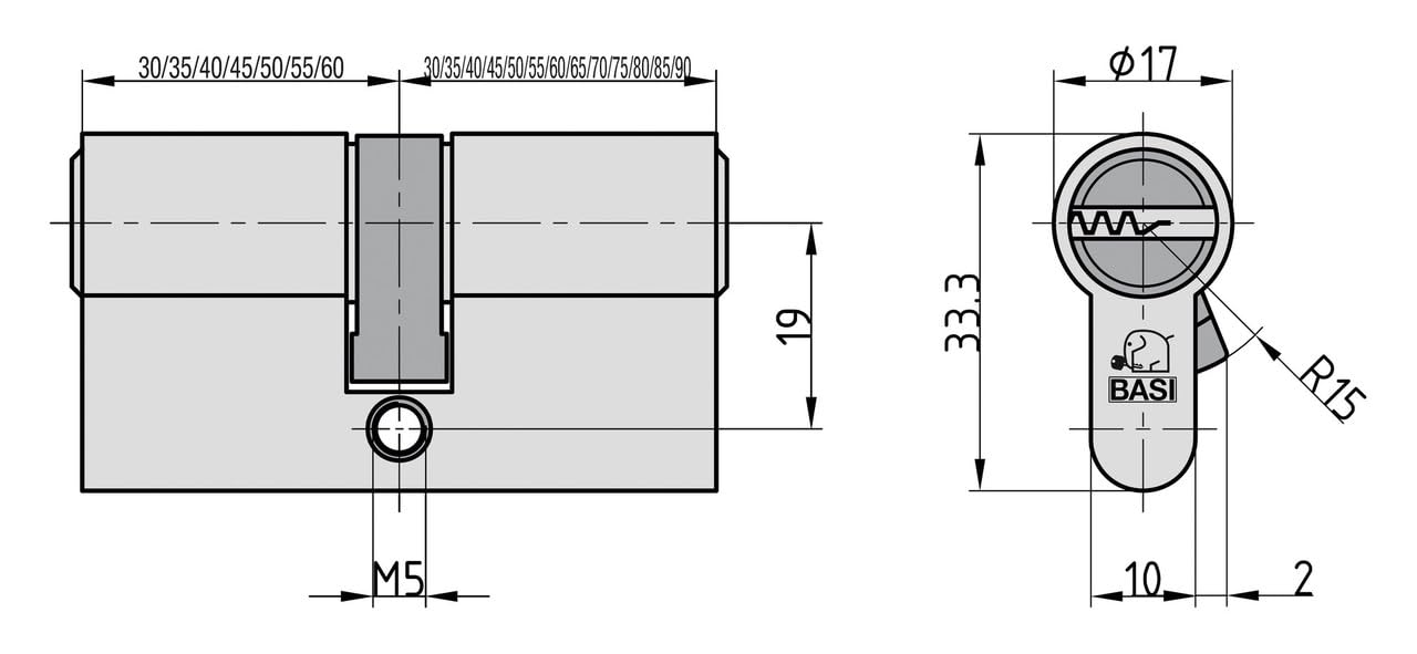 Cilindro profilato, chiusura unica, senza funzione N+G, con 3 chiavi per foratura.