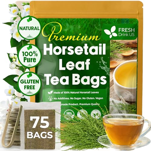Image of FreshDrinkUS, Premium 75 Horsetail Leaf Tea Bags, 100% Natural & Pure from Horsetail Loose Leaves Herbal Tea. Made with Natural Material Tea Bags. No Sugar, No Caffeine, No Gluten, Vegan.