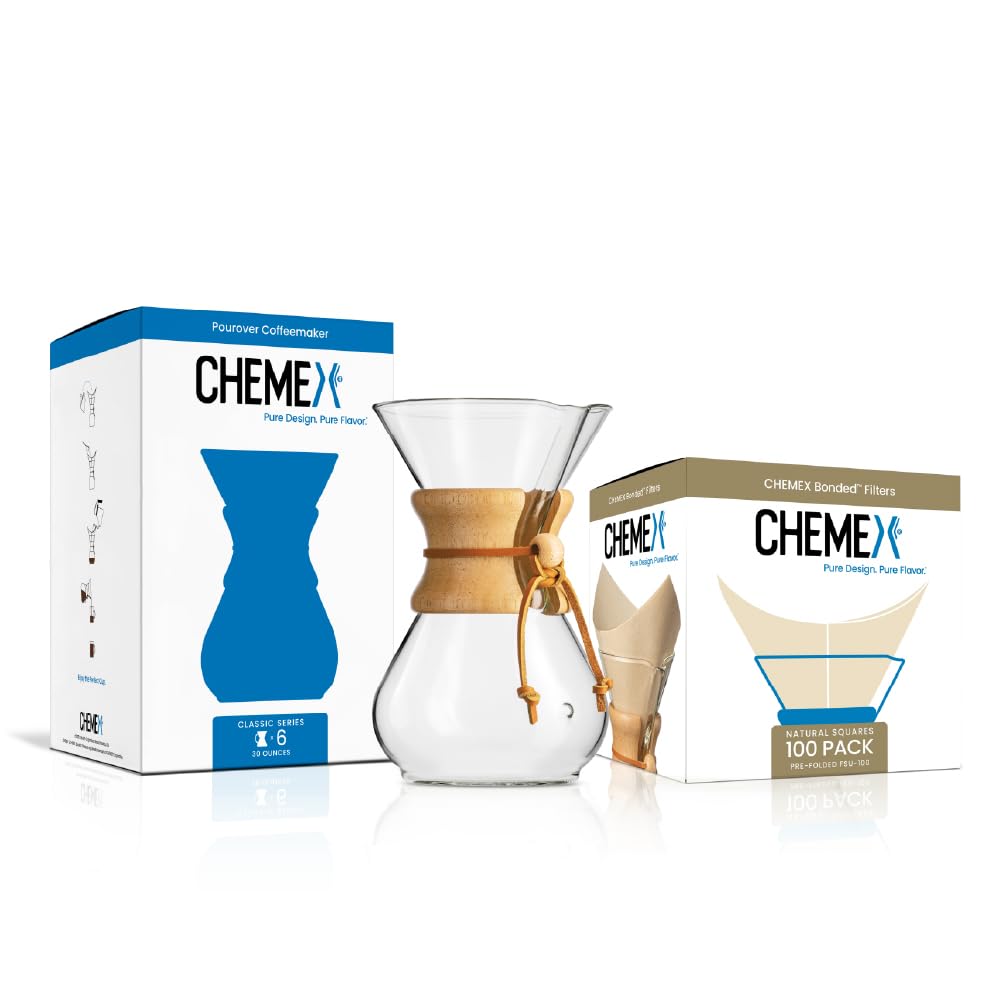 CHEMEX Bundle - 6-Cup Classic Series - 100 ct Square Filters - Exclusive Packaging