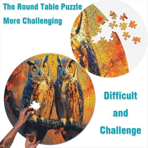 Puzzle circular de búho del bosque otoñal de 1000 piezas, un juego decorativo y gran desafío 2