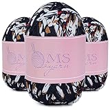 3 Skein Fancy T-Shirt Yarn, Tshirt Fabric Crochet Yarn for Crocheting Bag/Craft Project/Home Decor, 3.3oz/100g, 30yd/27m (3# Black Floral)