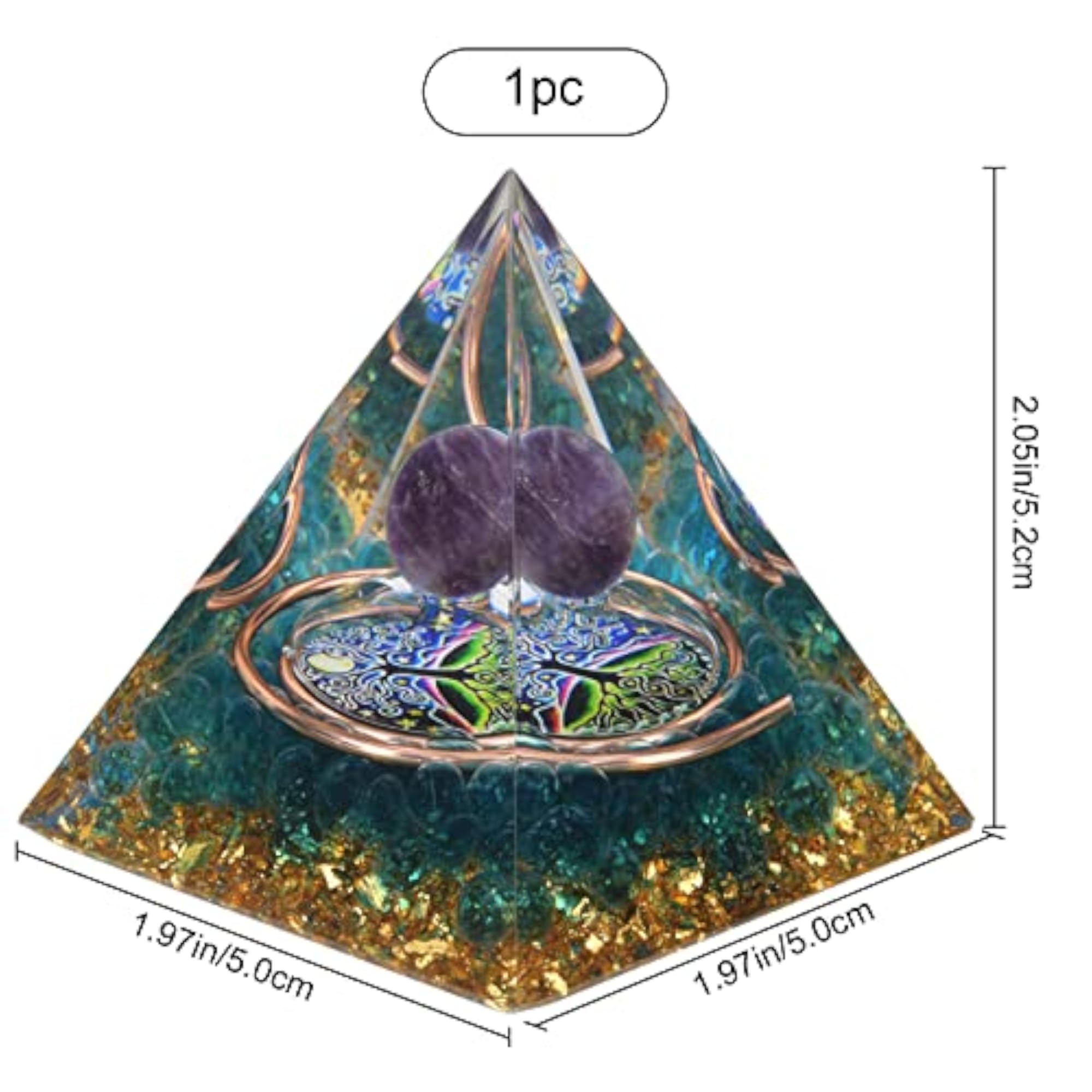 Healing Crystal Pyramid, Amethyst Stone Energy Generator
