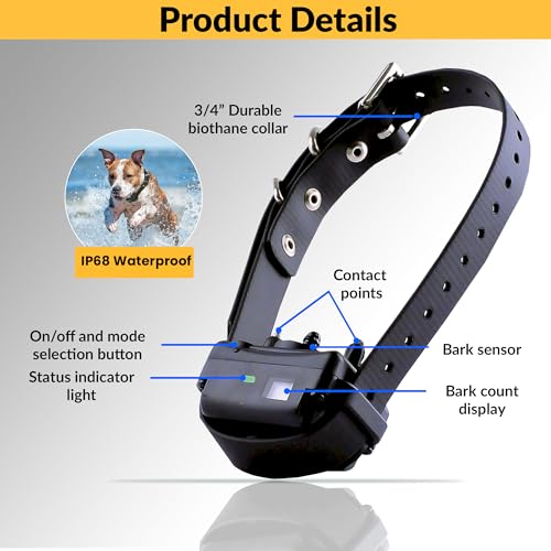 Educator BarkLess Pro Anti-Bark Dog Collar, Rechargeable Waterproof, Odorproof Training Collar with Adjustable Sensitivity and Stimulation Level, Includes Finger Clicker, for Small Medium Large Dogs