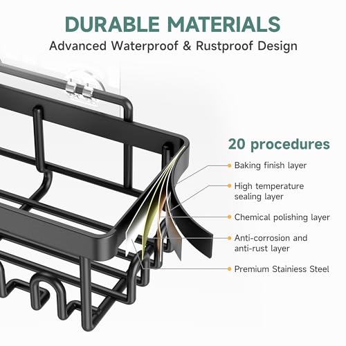 Veken Rustproof & Waterproof Shower Caddy 5-Pack, No Drilling Adhesive Wall Mounted Shower Shelves Rack, Heavy Weight Bearing, Large Organizer Storage Accessories, Ideal for Bathroom, Home & Kitchen
