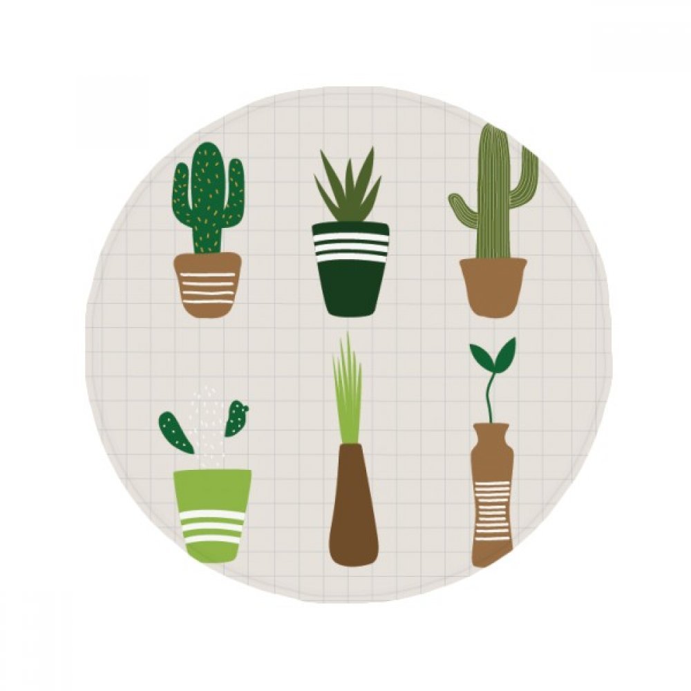 Tapis ronde cactus plante en pot succulentes anti-slip pour salon et cuisine 50cm