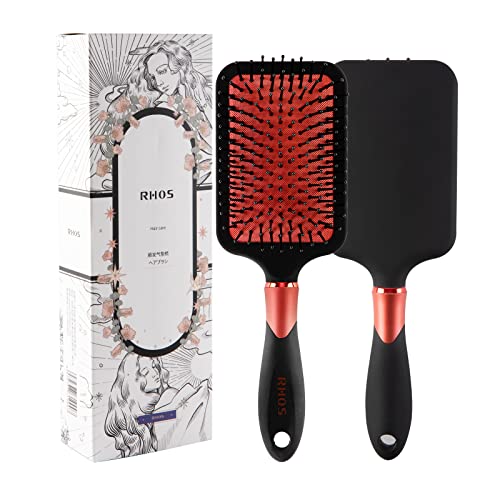 RHOS パドルブラシ フラットクッションブラシ レディース メンズ スムーズ サロン 頭皮マッサージ 美髪効果 ヘアケア コーム ヘアブラシ