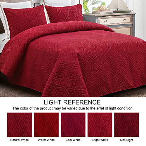 Whale Flotilla Premium Quality Ultra Soft Quilt Set King Size For All Season, Pre-Washed Microfiber Coverlet Bedspreads, Lightweight And Breathable, Red #TOP5