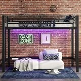 Bellemave Twin XL Size Metal Loft Bed, Loft Bed with Easy Climbing Ladder and Guardrails, Black
