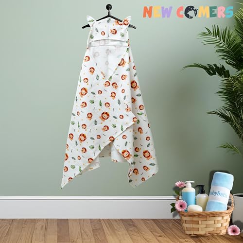 Image of NEW COMERS 100% Pure Cotton Waffle Hooded Wrapper - Baby Towel for New Born | Big Size 50cm x 26cm | Soft, Safe & Skin-Friendly | Perfect for Newborns 0-5 Years | Breathble Absorbant (Multicolor 4)