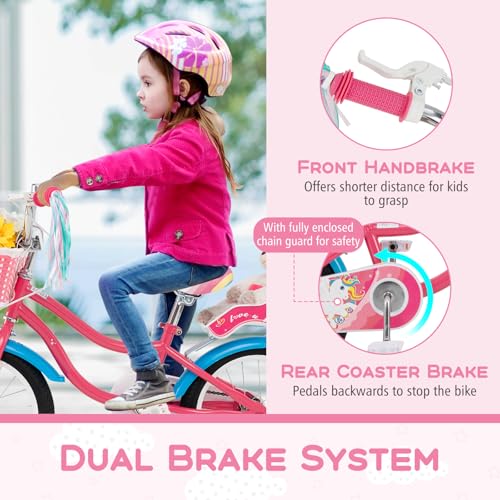 Image of BABY JOY Girls Bike with Streamers & Doll-Seat, Kids Bike for 3-8 Years Old