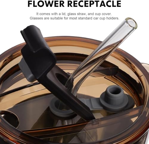 Image of Stylish Glass Tumbler with Lid and Glass Straw 400ML Coffee Tea Milk Mug with Leather Sleeve for Home Office and Traveling (Brown Big Custom)