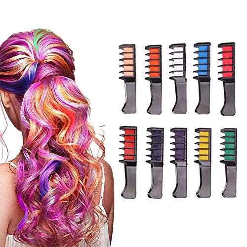 Hair Chalk for Girls Gifts, 10 Bright Colors Temporary Hair Color Chalk Comb Set, Popular Chalks on Birthday Cosplay Holiday Party, Non-Toxic Washable Hair Chalk Pens Safe for Kids Teen
