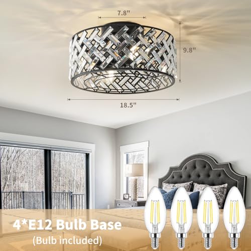 Image of Black Small Flush Mount Ceiling Fans with Lights and Remote