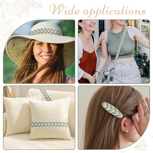 CABODYALS Green Embroidered Ribbon Trim Tape Polyester White Jacquard Ribbons Leaf Pattern Ethnic Embroidery Woven Fabric Trimming Bulk for Sewing Making Cloth Dress Gift Wrapping Curtain DIY Supply