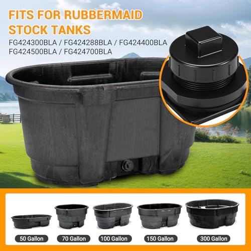 Image of Stock Tank Drain Plug Kit for Rubbermaid 50、70、150、100, 300 Gallon Stock Tank ≥ 2 in Holes for Rubbermaid Stock Tank Stock Tank Plug Replacement