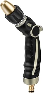 RESTMO Hose Pipe Spray Gun High Pressure, Heavy Duty Pure Brass Nozzle Head, Metal Hand Sprayer for Car Washing, Garden Cleaning, Lawn and Plant Watering, Thumb Flow Control, 4 Spray Patterns