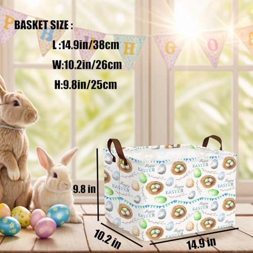 Image of Large Cute Easter Basket for Kid Empty Gift Baby Rectangle Storage Bin Bunny Eggs Boy&Girl Room Decor (Bird Nest)