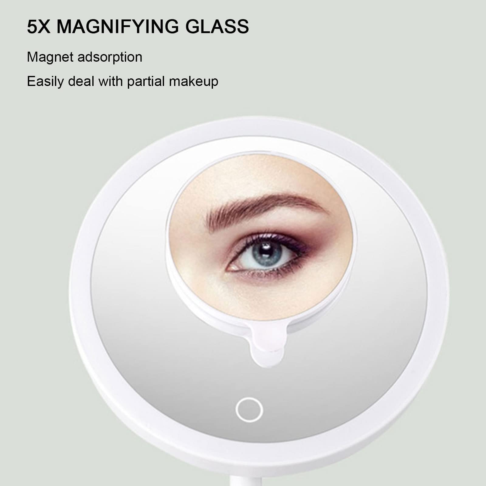 Specchio cosmetico a LED con 3 impostazioni di Luce e Specchio ingranditore 5X - Specchio cosmetico Portatile da Tavolo - Specchio cosmetico da appoggio Regola