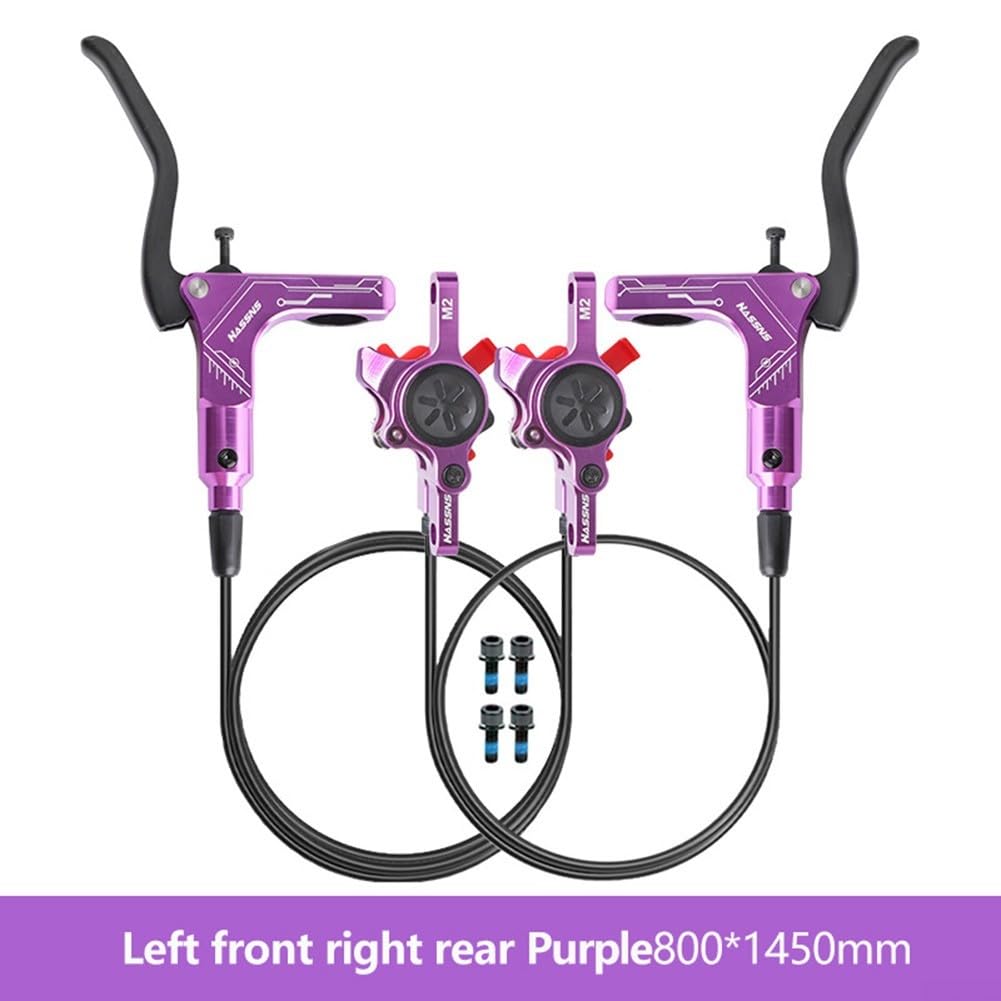 Set freno a disco idraulico doppio pistone 1450mm MTB (viola) | Design a doppio pistone, forza frenante bilanciata, discese sicure, lunghezza tubo 1450 mm, set anteriore e posteriore