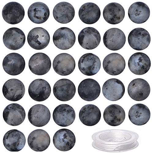 Image of 100Pcs Natural Crystal Beads Stone Gemstone Round Loose Energy Healing Beads with Free Crystal Stretch Cord for Jewelry Making (Larvikite Labradorite, 6MM)