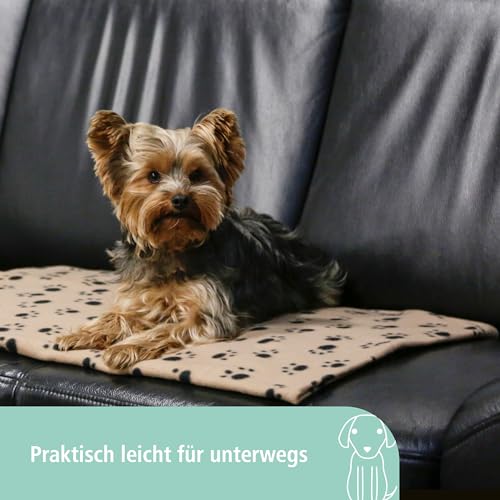 Kerbl Pet Hundedecke Stella, Liegedecke, beige, mit Pfotenmotiv, 140x100cm, Hunde/Katzen, aus flauschigem Fleece, Möbelschutz