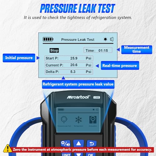 MRCARTOOL Digitales Manifold-Messgerät L505 für 92 Kältemittel R410A R1234yf R22 R32,Hochpräzise Evakuierung,Druck-,Temperaturprüfung,Kältemittelbefüllung und Lecktest für Klimaanlagen
