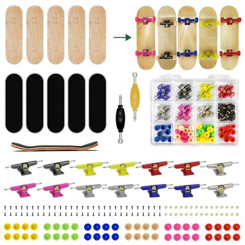 DisplayMore Premium Wooden Fingerboard Deck - Includes Prolific Foam Tape & Multicolour Wheels The Classic - 30mm x 100mm - Pre-Drilled Holes Size (164PCS Finger Skateboard DIY Set)