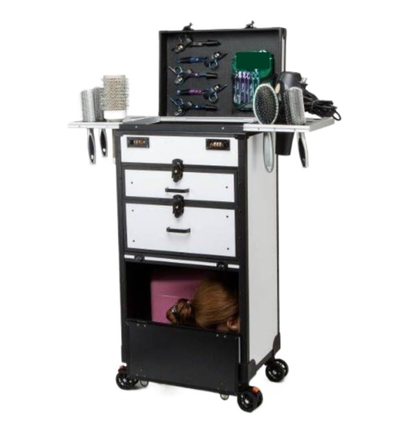 Carrello Beauty Trucco Salone di Bellezza Bagaglio Rotolamento Lucchetto Treno Valigia Parrucchiere Trolley Viaggio Organizzatore Strumento Parrucchiere Hair Stylist(White)