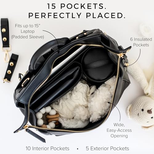 Sac à dos à langer cuir luxueux finition Black Sophia chic