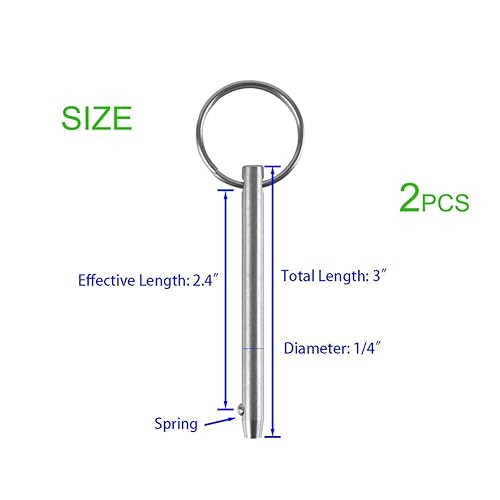 Miniatura 3 de YXQ 2 pines de liberación rápida, diámetro de 1/4 pulgadas (0.248 in), longitud total 3 pulgadas, longitud efectiva: 2.4 pulgadas, acero inoxidable
