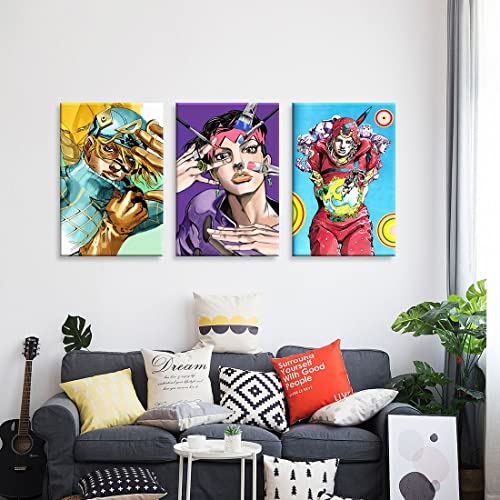 3枚 アートパネル ジョジョの奇妙 な冒険 ポスター ジョリーン 絵画 壁画 キャンバス 壁掛け インテリア ソファの背景 壁の絵 おしゃれ 贈り物（木枠付きの完成品） [3]