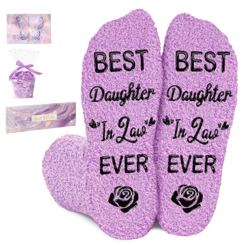 Amosking Daughter in Law Gifts - Purple Coral Fleece Socks Gifts for Daughter in Law Birthday Thanksgiving Christmas