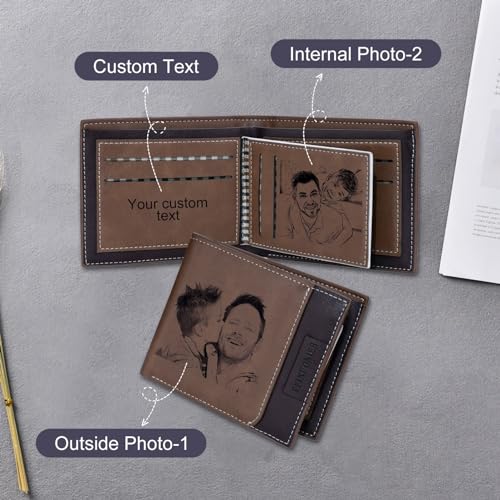 BAUMA AUTO Custom Photo Wallet for Men, Engraved Names Wallet for Him, Personalized Picture Wallet for Dad,Husband,BF, Father's Day Christmas Gifts for Him (Style 9)3