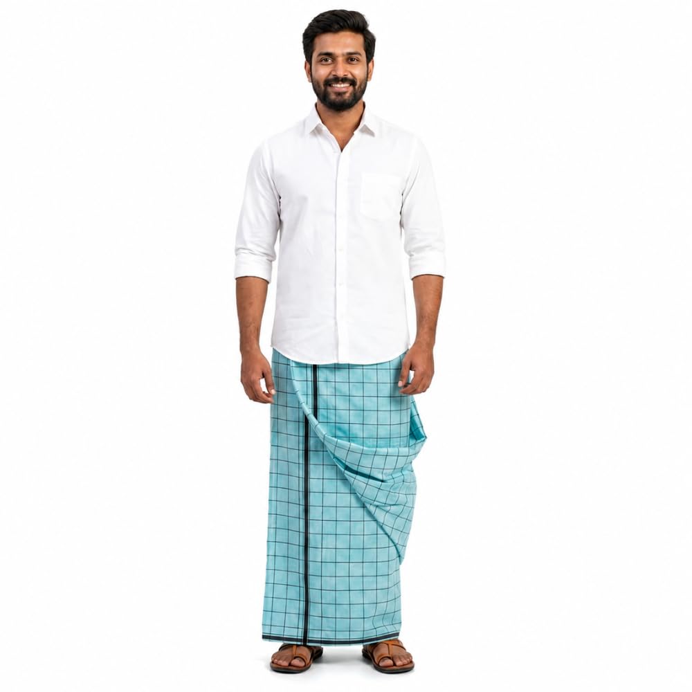 100% Pure Cotton Printed Lungi for Men | 2 Meter × 125 cm Open Unstitched Cotton Lungi | Traditional South Indian Cotton Mundu | Soft, Breathable & Lightweight-picture-55